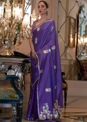 Electric Purple Designer Satin Silk Saree