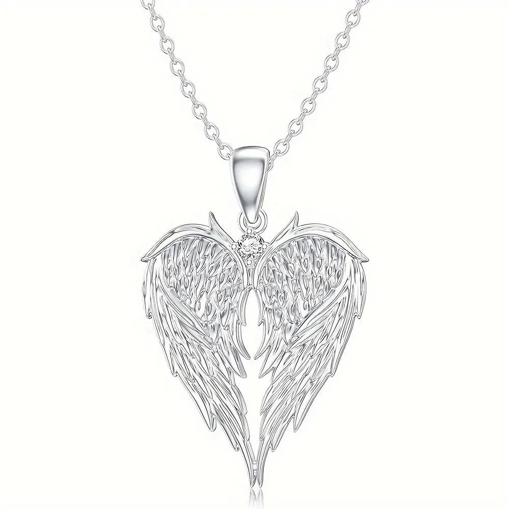 Elegant Angel Wing Heart Shaped Pendant Necklace, Exquisite Fashionable Elegant Versatile Banquet Party Daily Wear Jewelry Gift For Women