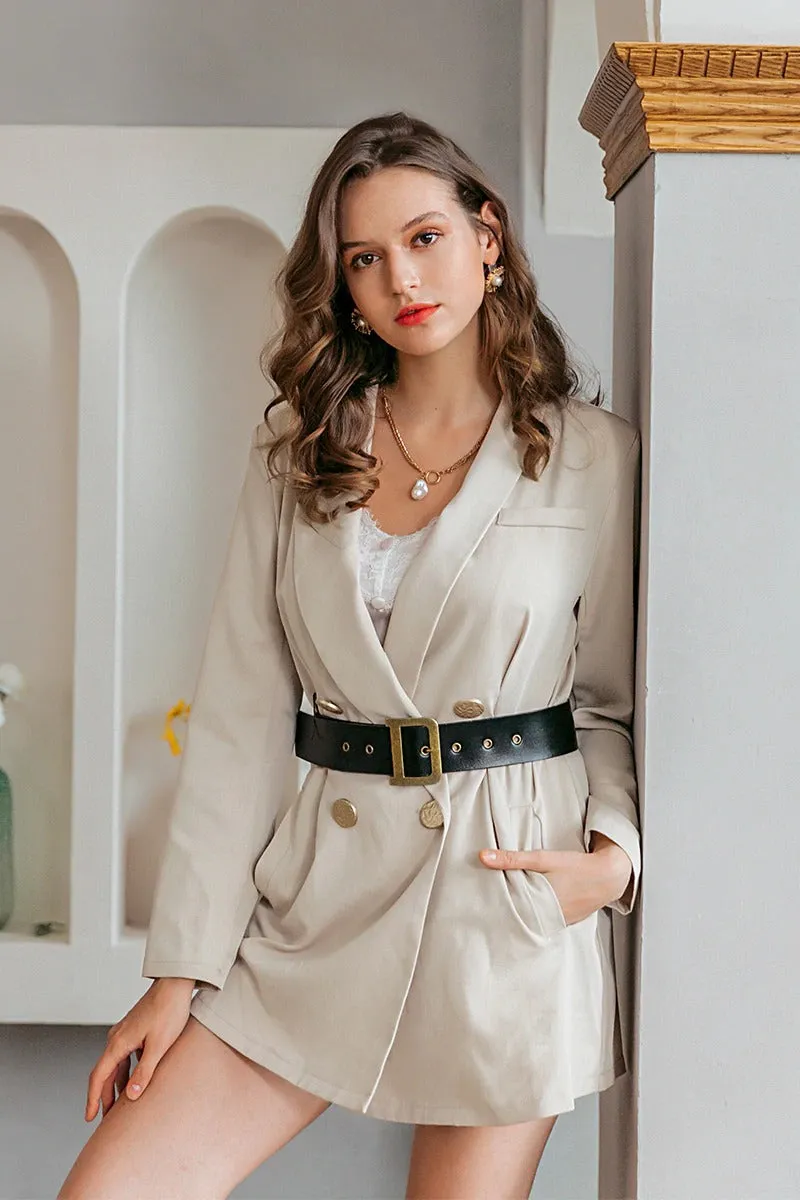 Elegant Button Blazer Solid Casual Autumn Winter Long Sleeve Office Dress