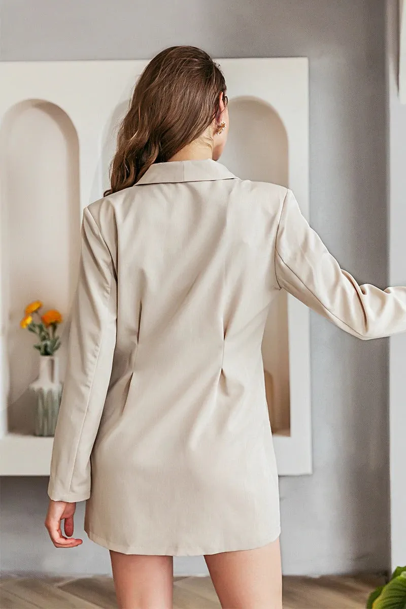 Elegant Button Blazer Solid Casual Autumn Winter Long Sleeve Office Dress