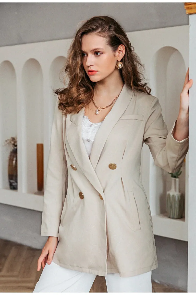 Elegant Button Blazer Solid Casual Autumn Winter Long Sleeve Office Dress