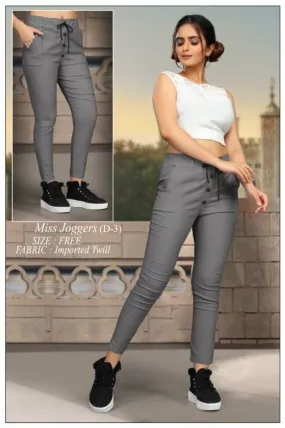 Elegant Grey Cotton Stretchable Imported Twill Joggers Pant For Women