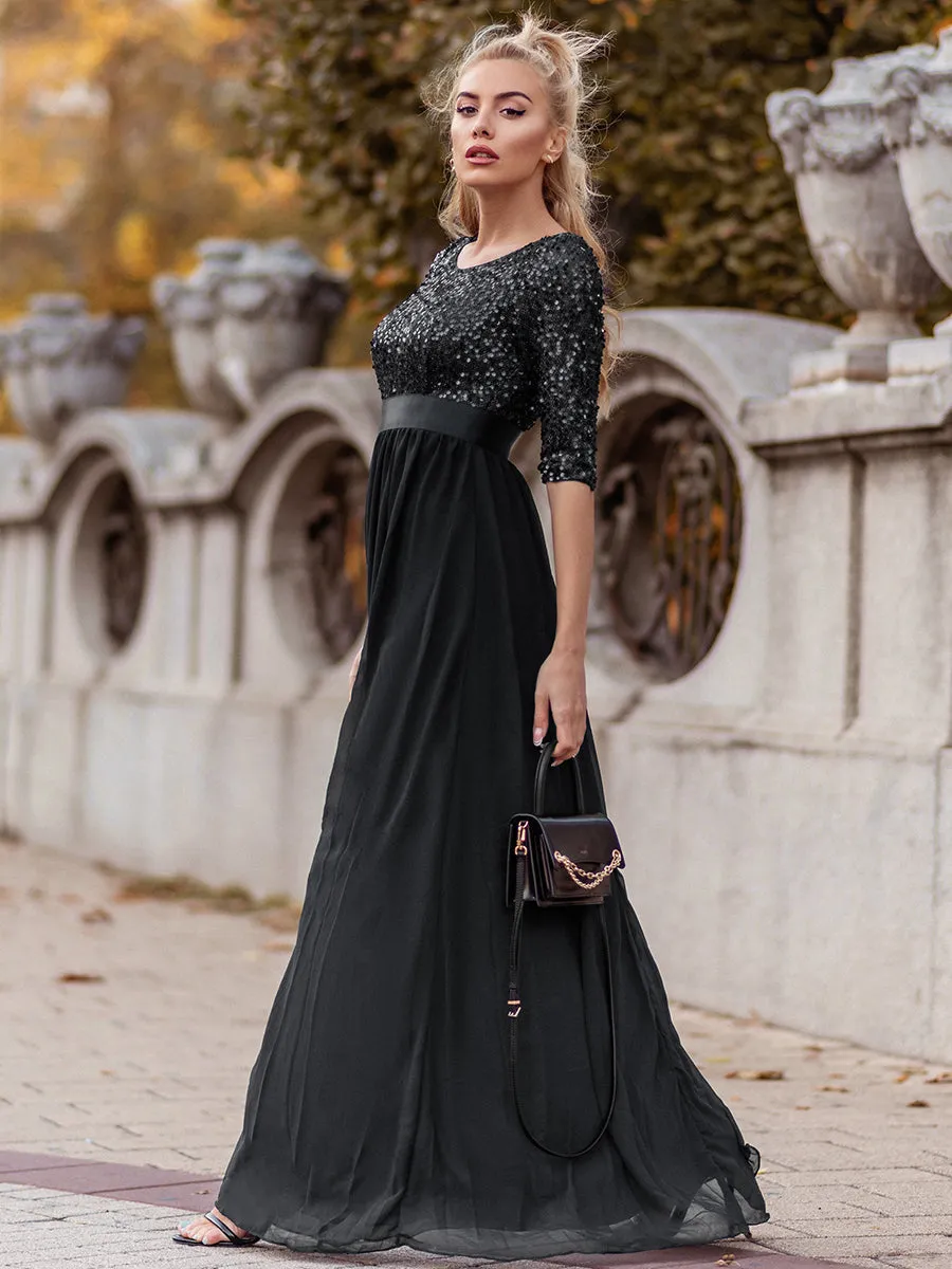 Elegant Round Neckline 3/4 Sleeve Sequins Patchwork Wholesale Evening Dress