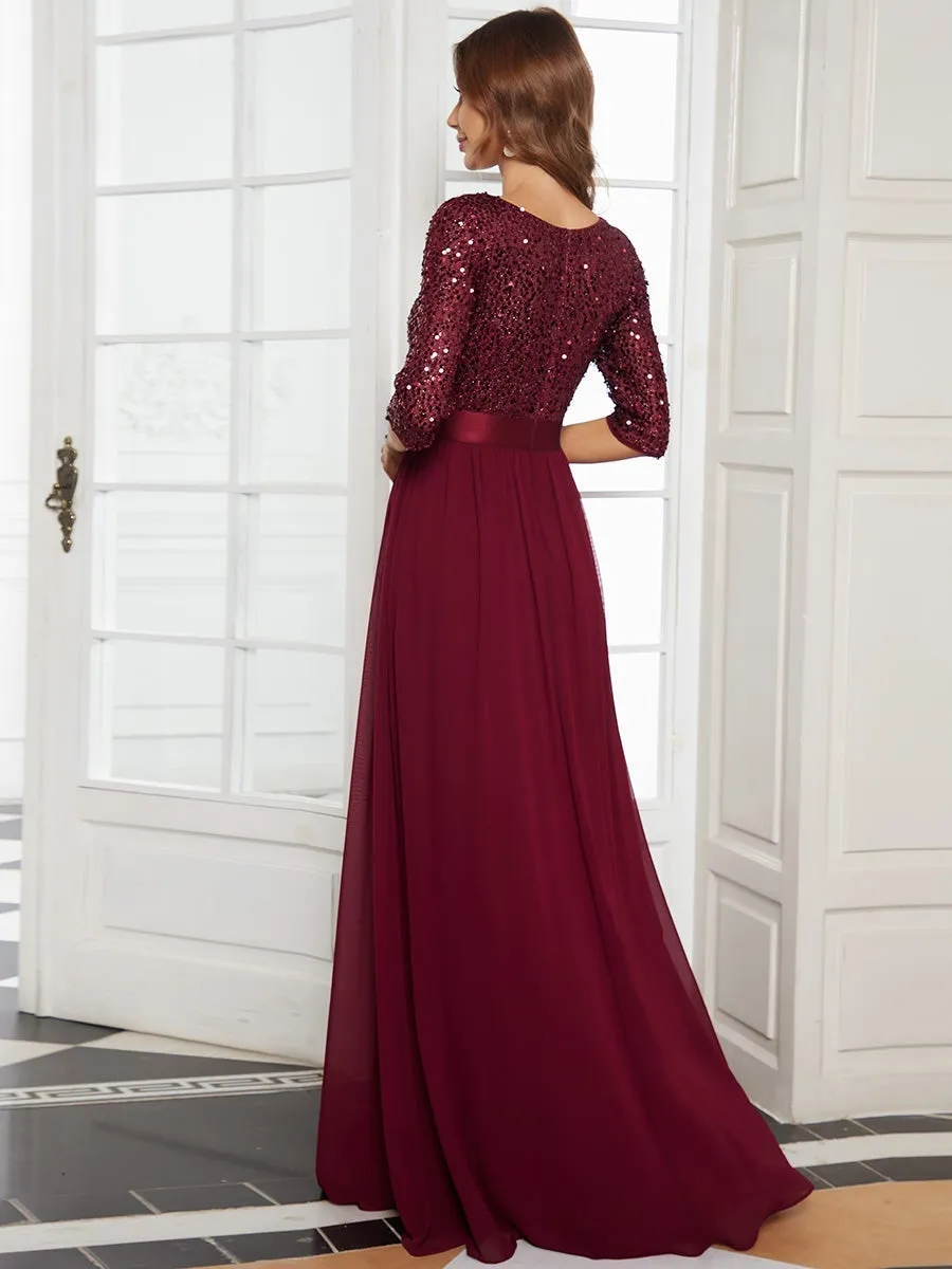 Elegant Round Neckline 3/4 Sleeve Sequins Patchwork Wholesale Evening Dress