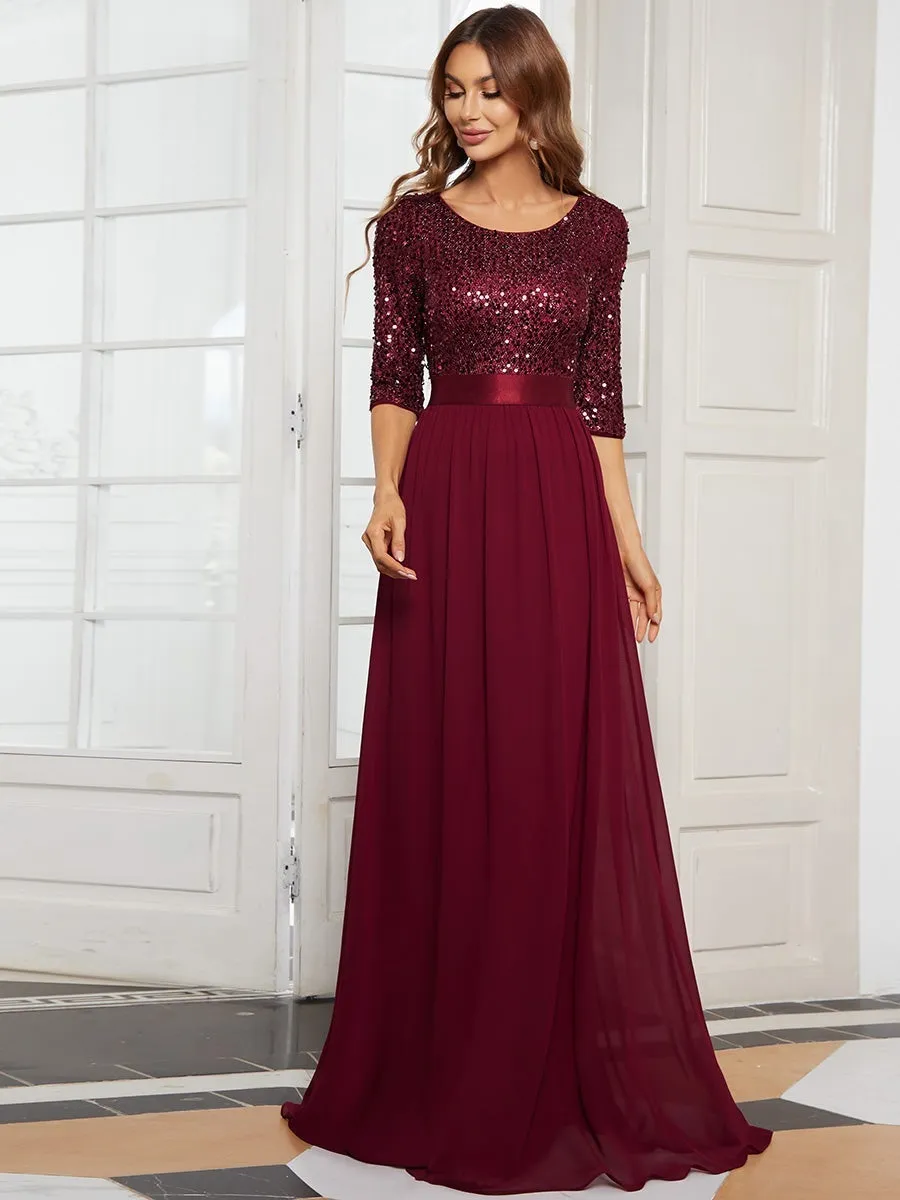 Elegant Round Neckline 3/4 Sleeve Sequins Patchwork Wholesale Evening Dress