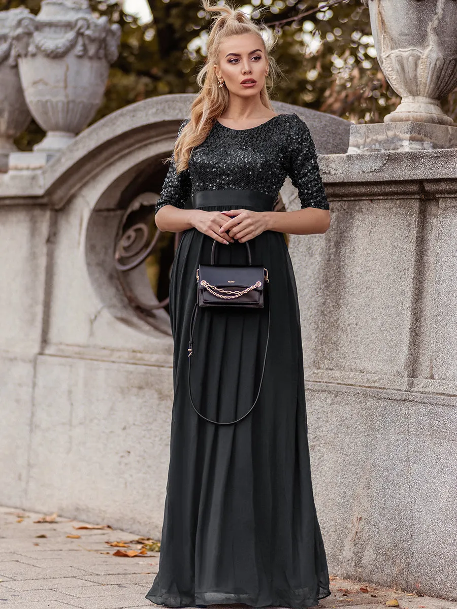 Elegant Round Neckline 3/4 Sleeve Sequins Patchwork Wholesale Evening Dress