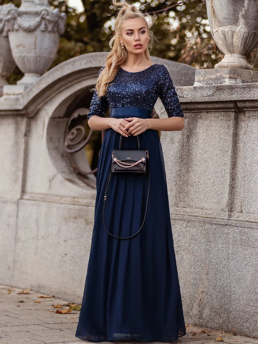 Elegant Round Neckline 3/4 Sleeve Sequins Patchwork Wholesale Evening Dress