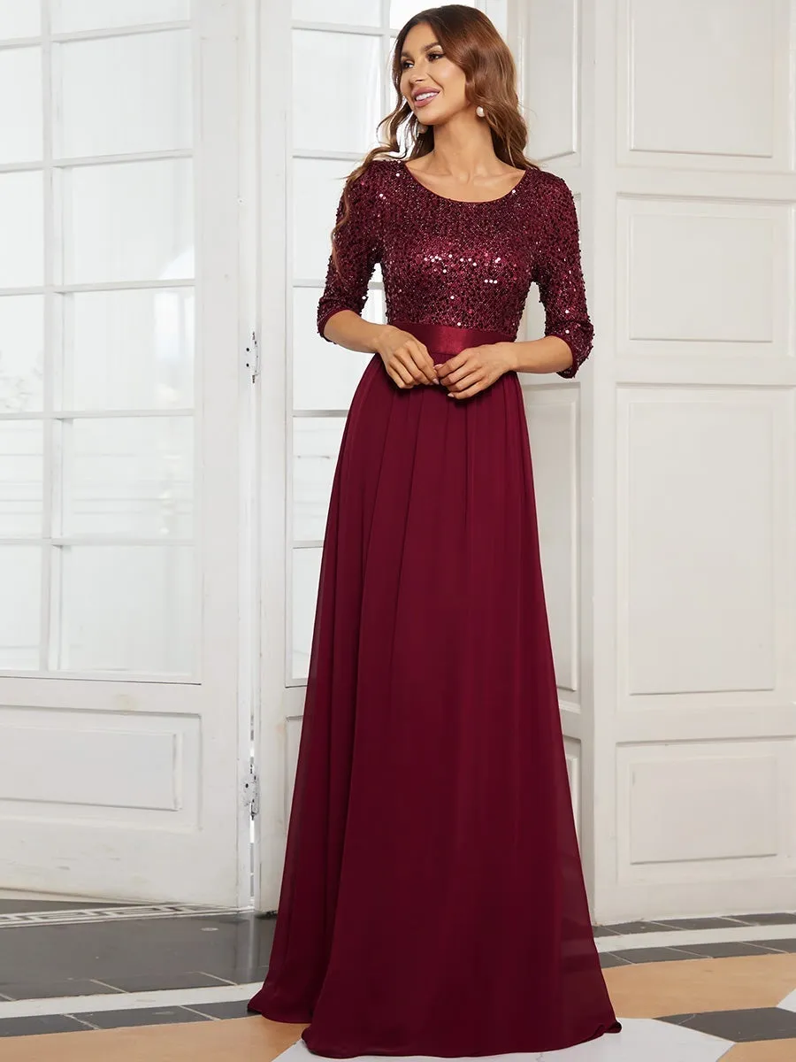 Elegant Round Neckline 3/4 Sleeve Sequins Patchwork Wholesale Evening Dress