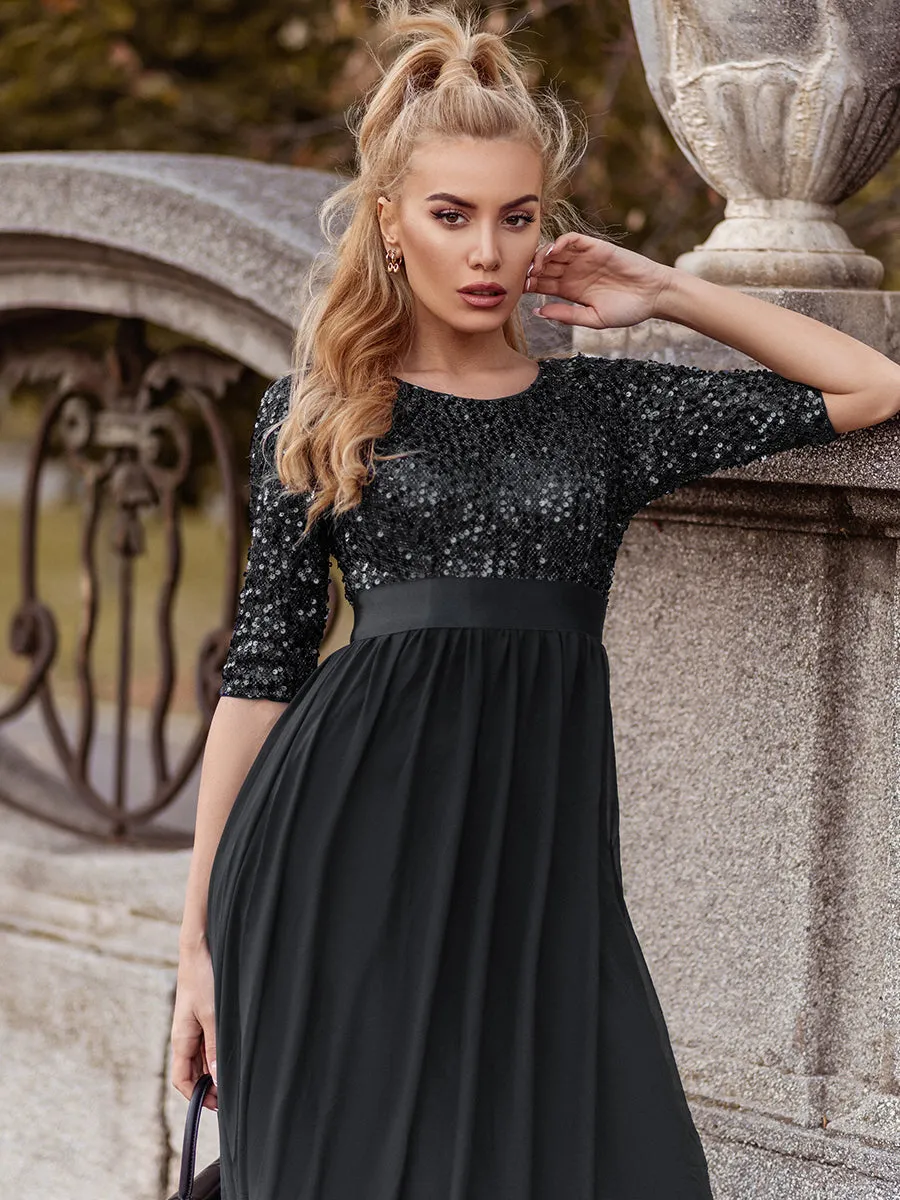 Elegant Round Neckline 3/4 Sleeve Sequins Patchwork Wholesale Evening Dress