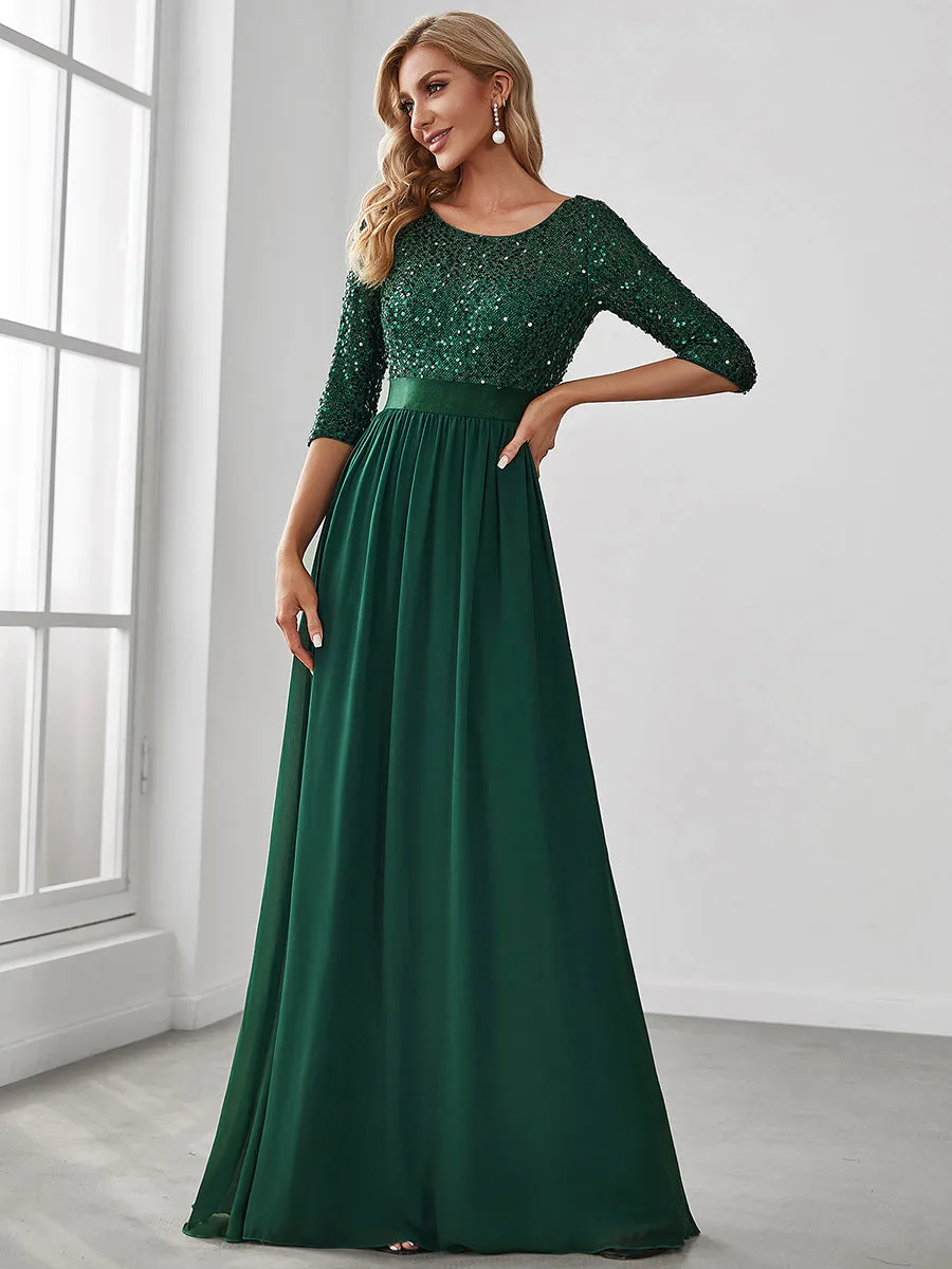 Elegant Round Neckline 3/4 Sleeve Sequins Patchwork Wholesale Evening Dress