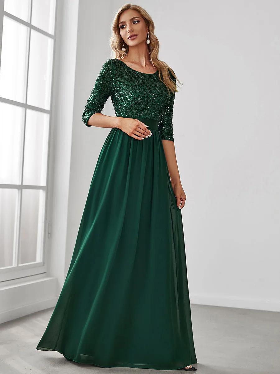 Elegant Round Neckline 3/4 Sleeve Sequins Patchwork Wholesale Evening Dress