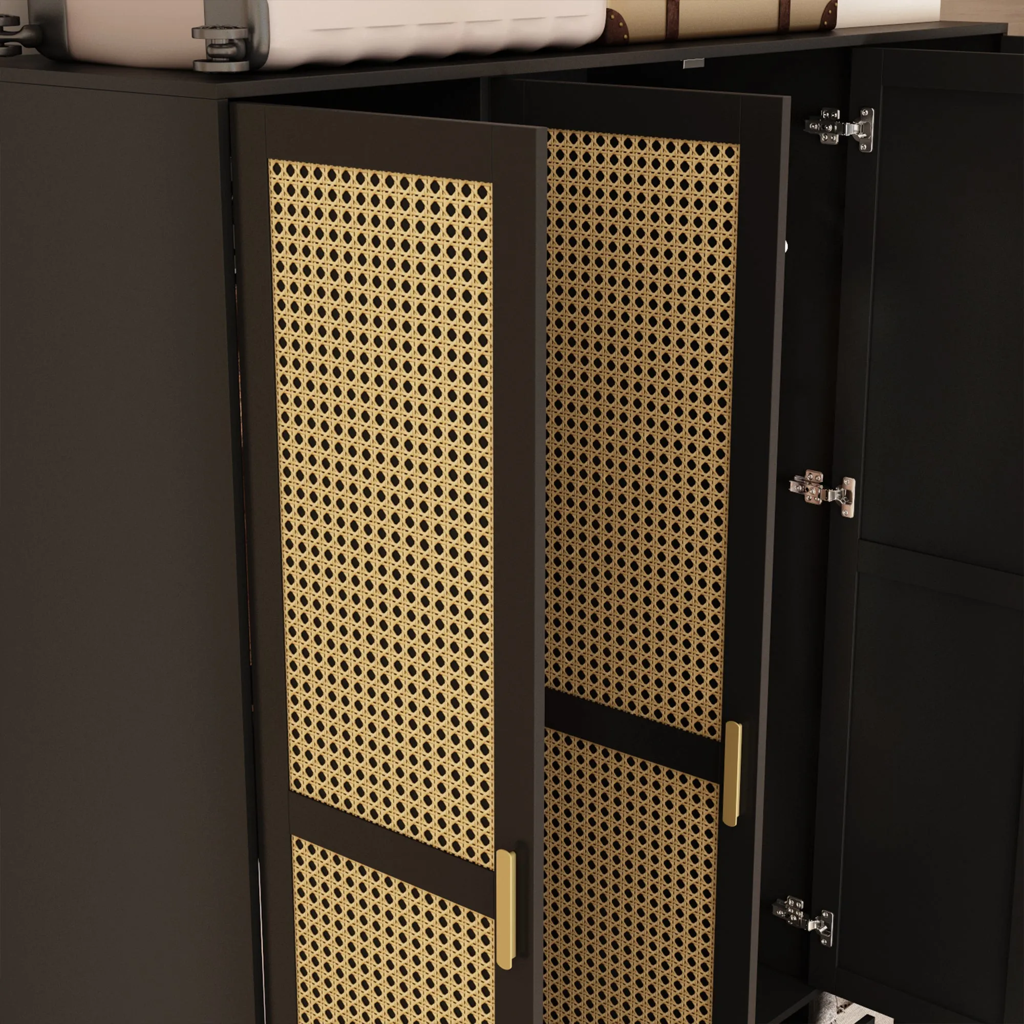 Elegant Wardrobe and Armoire with Rattan Accents