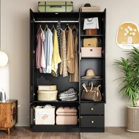 Elegant Wardrobe and Armoire with Rattan Accents