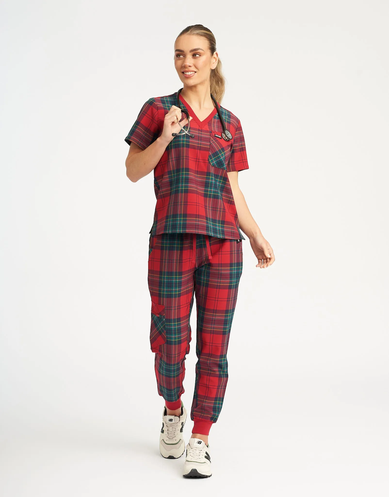 Essential Jogger Scrub Pants - Christmas Tartan