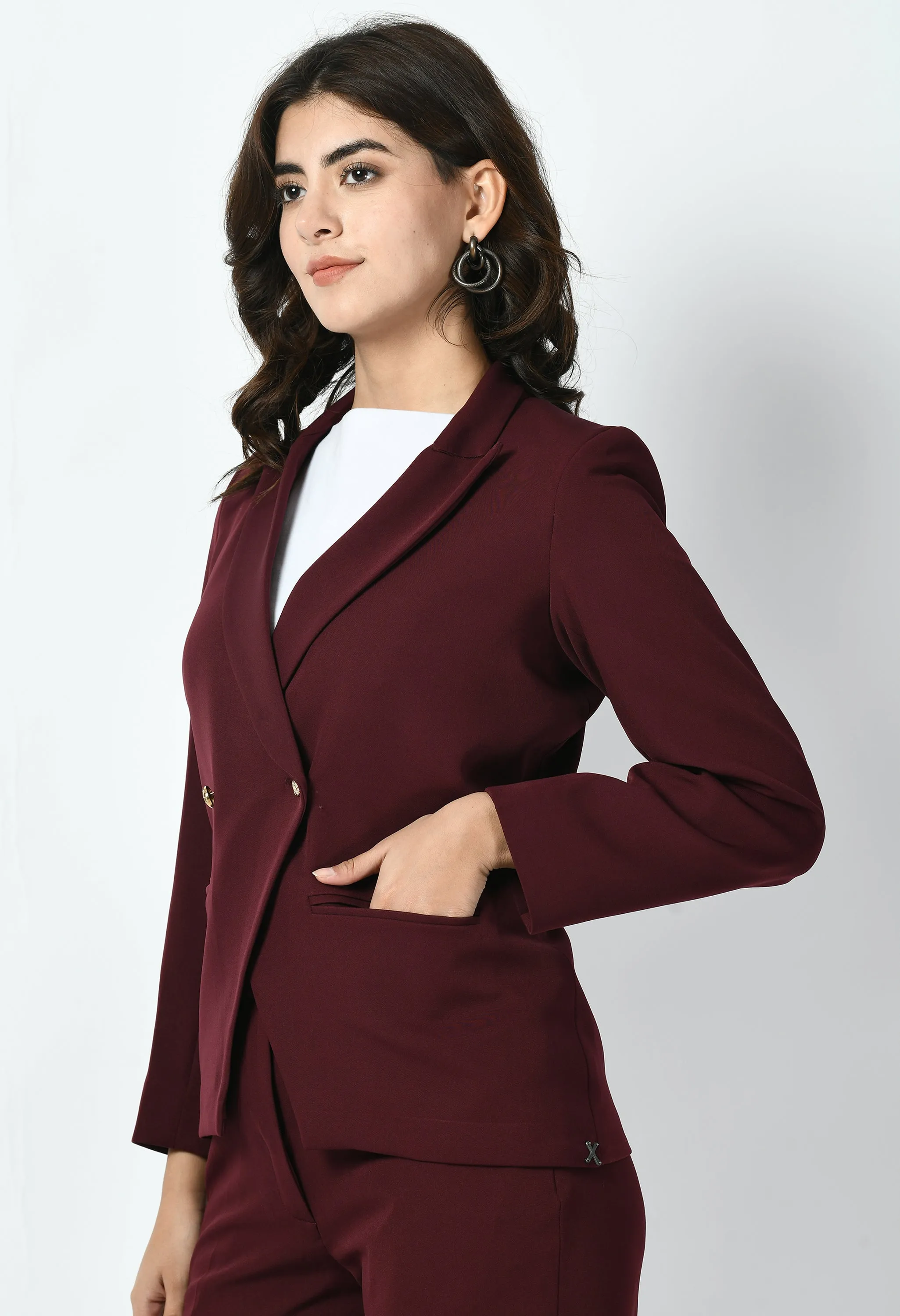 Exude Dominance Solid Formal Blazer (Wine)