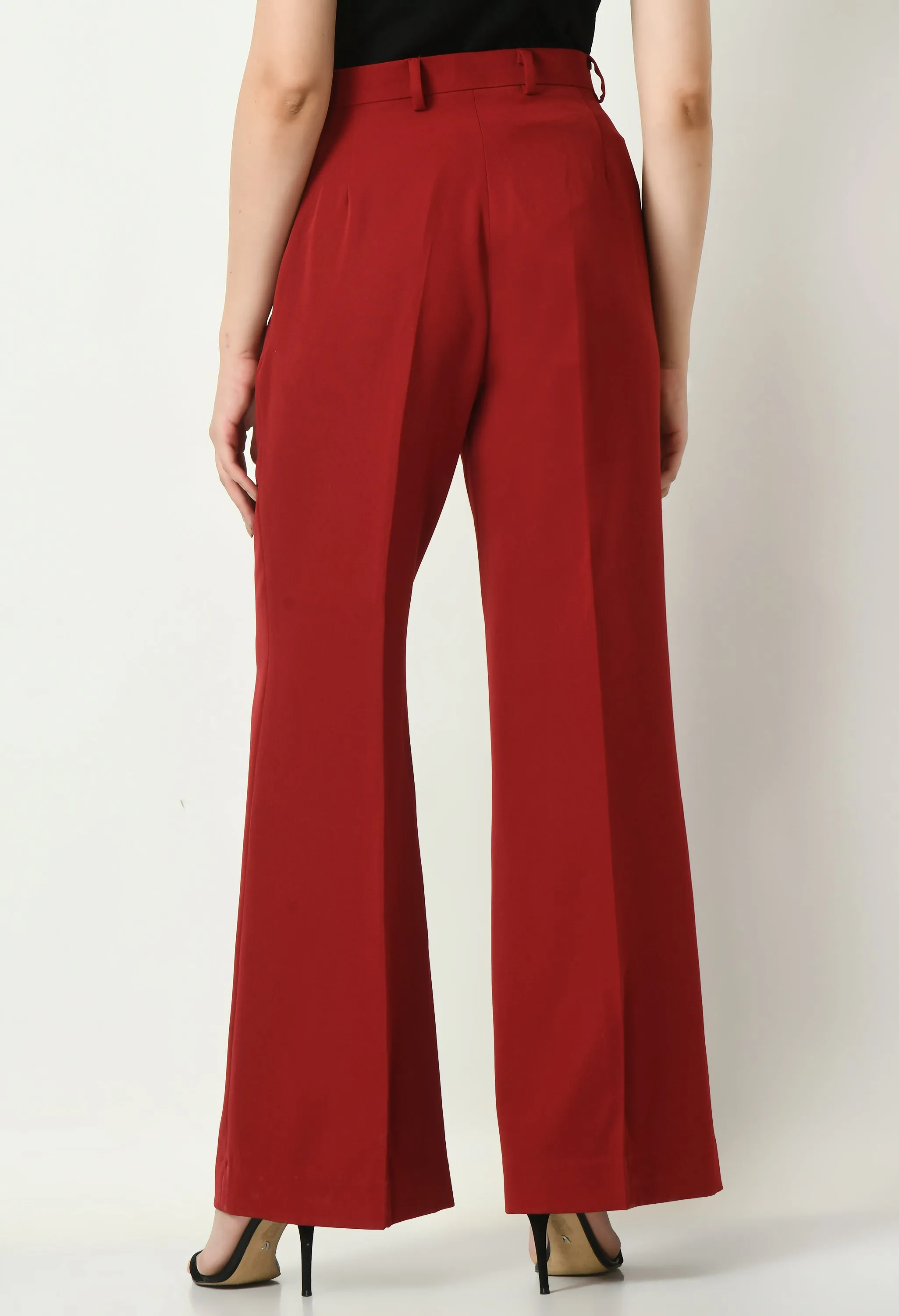 Exude Eminence Solid Bootcut Trousers (Red)