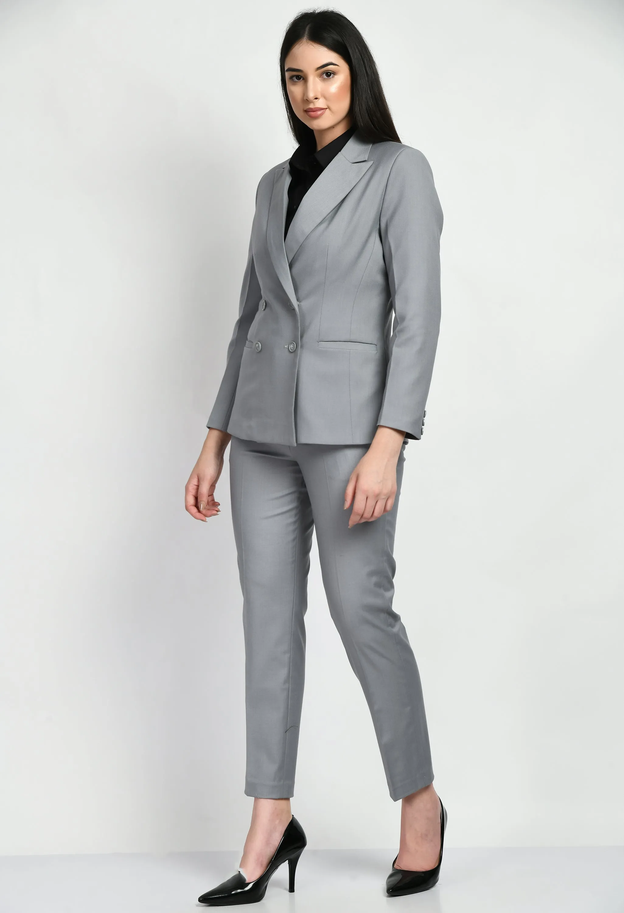 Exude Enthusiasm Double Breasted Blazer Pant Suit (Grey)