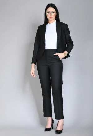 Exude Success Checked Short Blazer Pant Suit (Black)