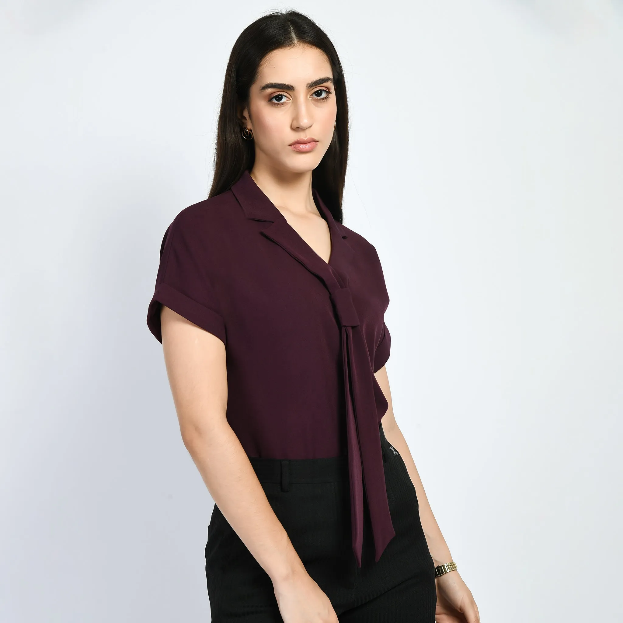 Exude Transcendence Blazer Top with Front Tie (Wine)