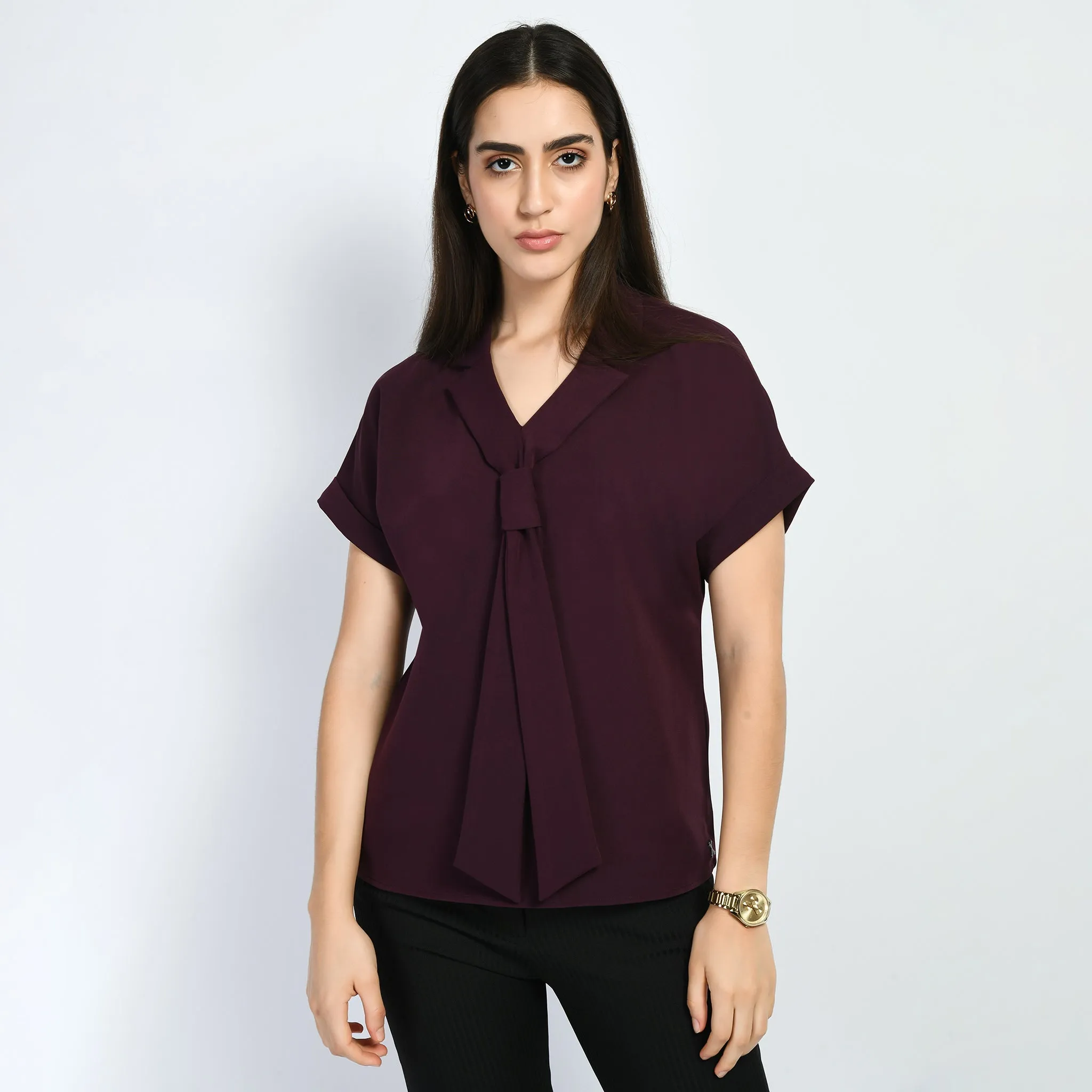 Exude Transcendence Blazer Top with Front Tie (Wine)