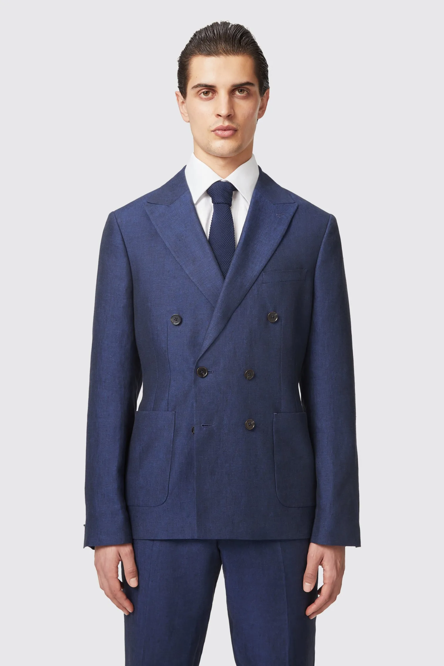 Fairmont Slim Fit Navy Double Breasted Linen Jacket