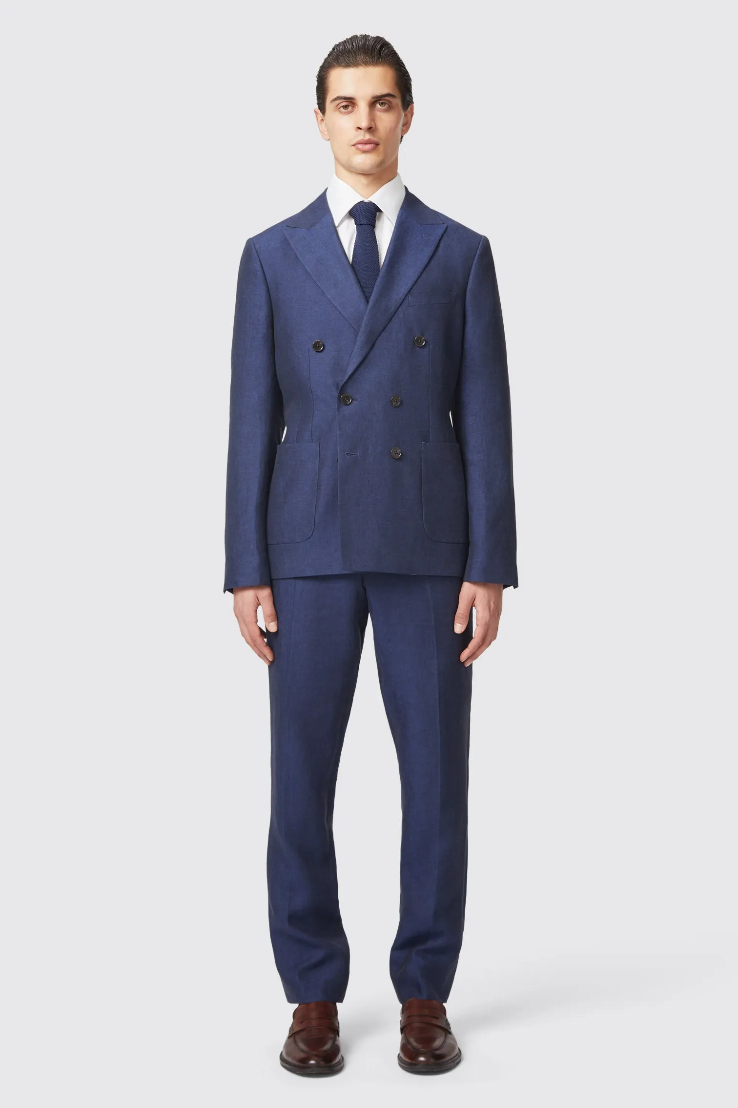 Fairmont Slim Fit Navy Double Breasted Linen Jacket