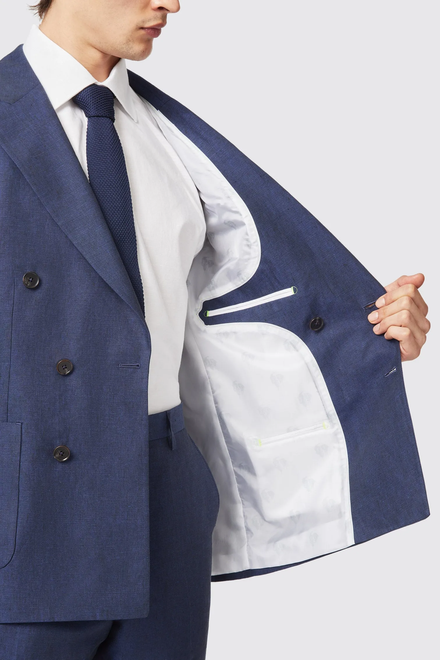 Fairmont Slim Fit Navy Double Breasted Linen Jacket