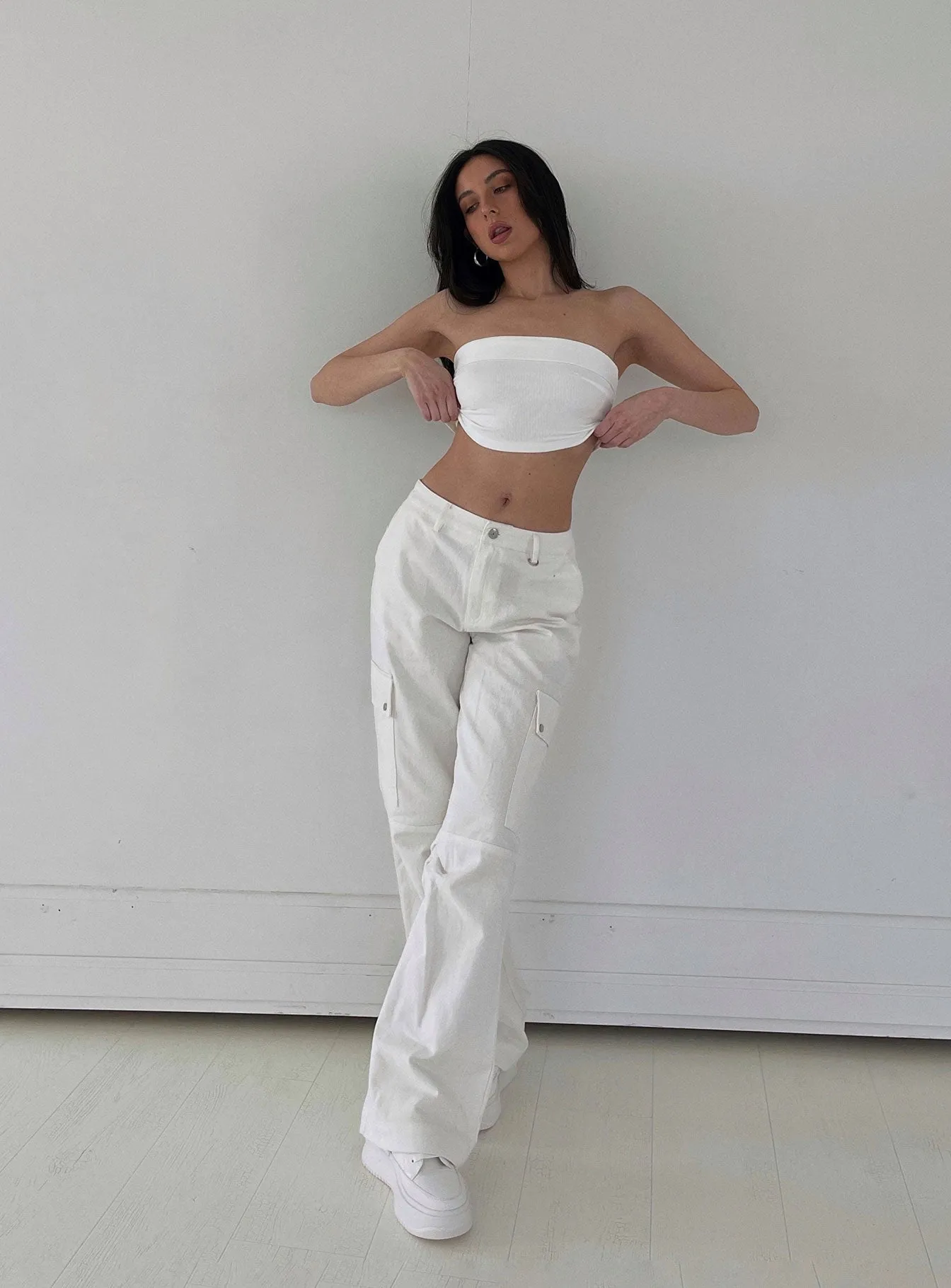 Fallout Mid Rise Cargo Pants White Petite