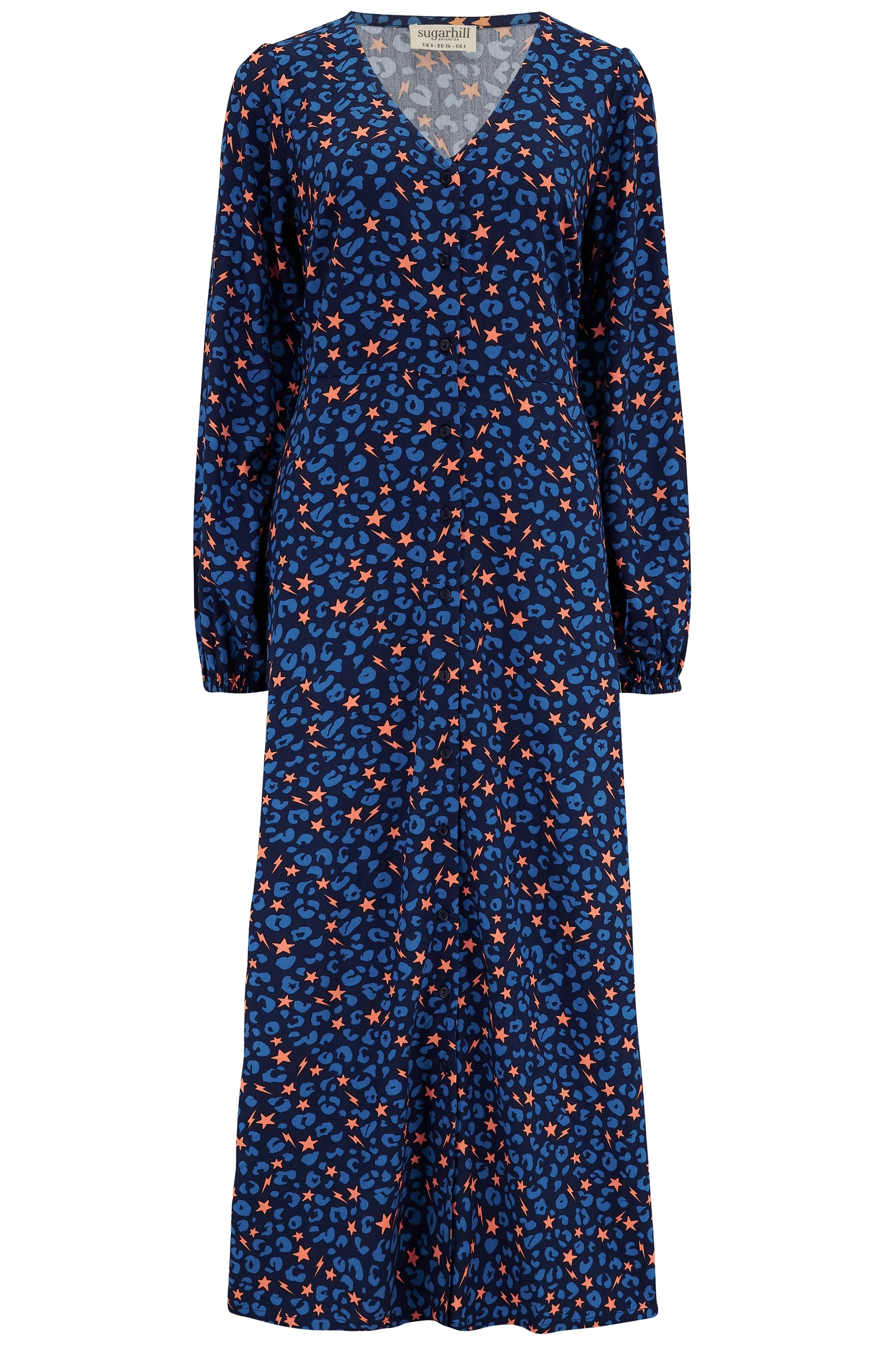 Fatimah V-Neck Maxi Dress - Blue, Star Lightning Animal