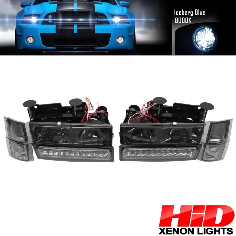 Fits 92-94 Blazer Smoked Lens Headlights Corner LED Bumper Light 8Pc