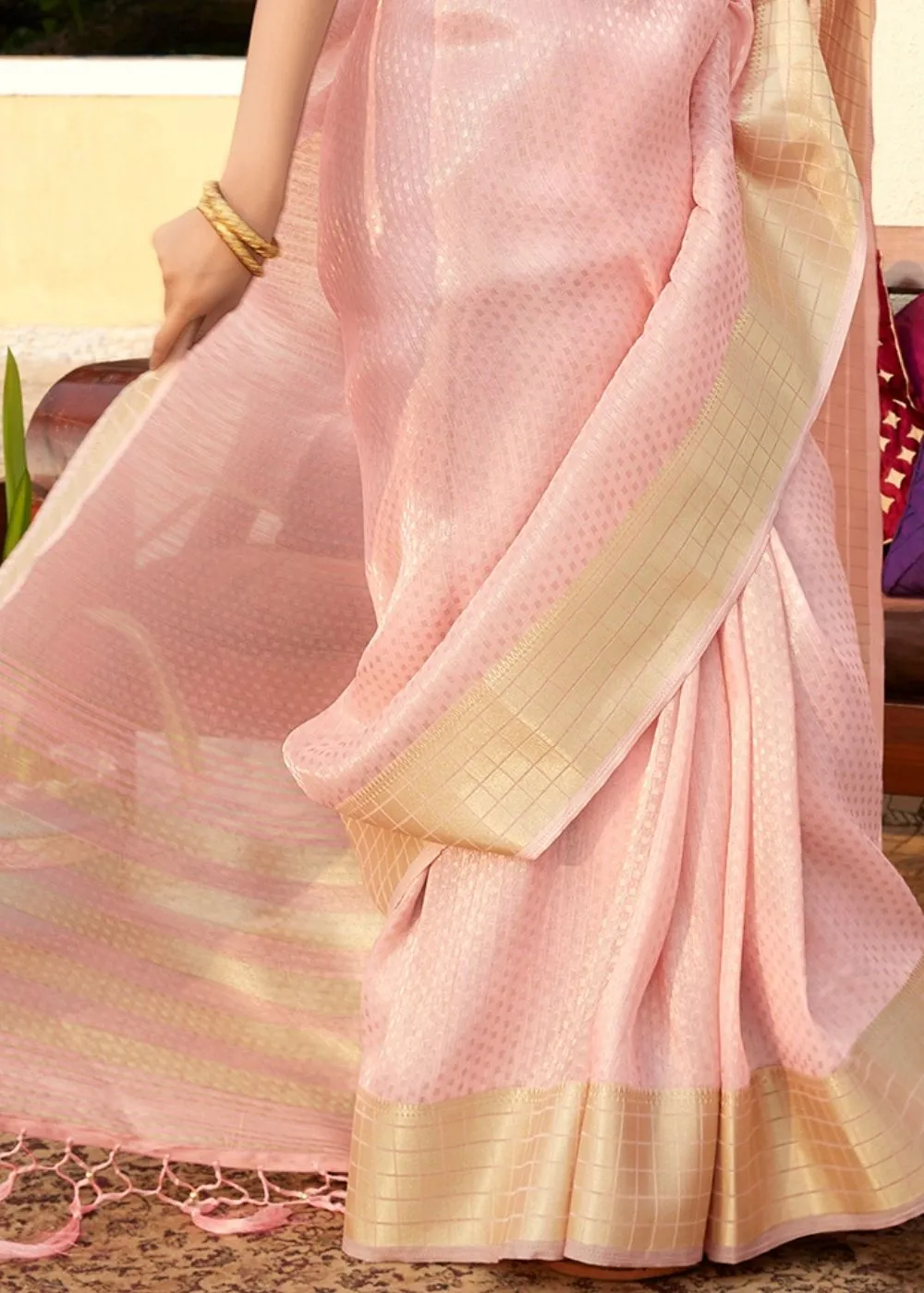 Flamingo Pink Zari Woven Tissue Silk Saree : Top Pick