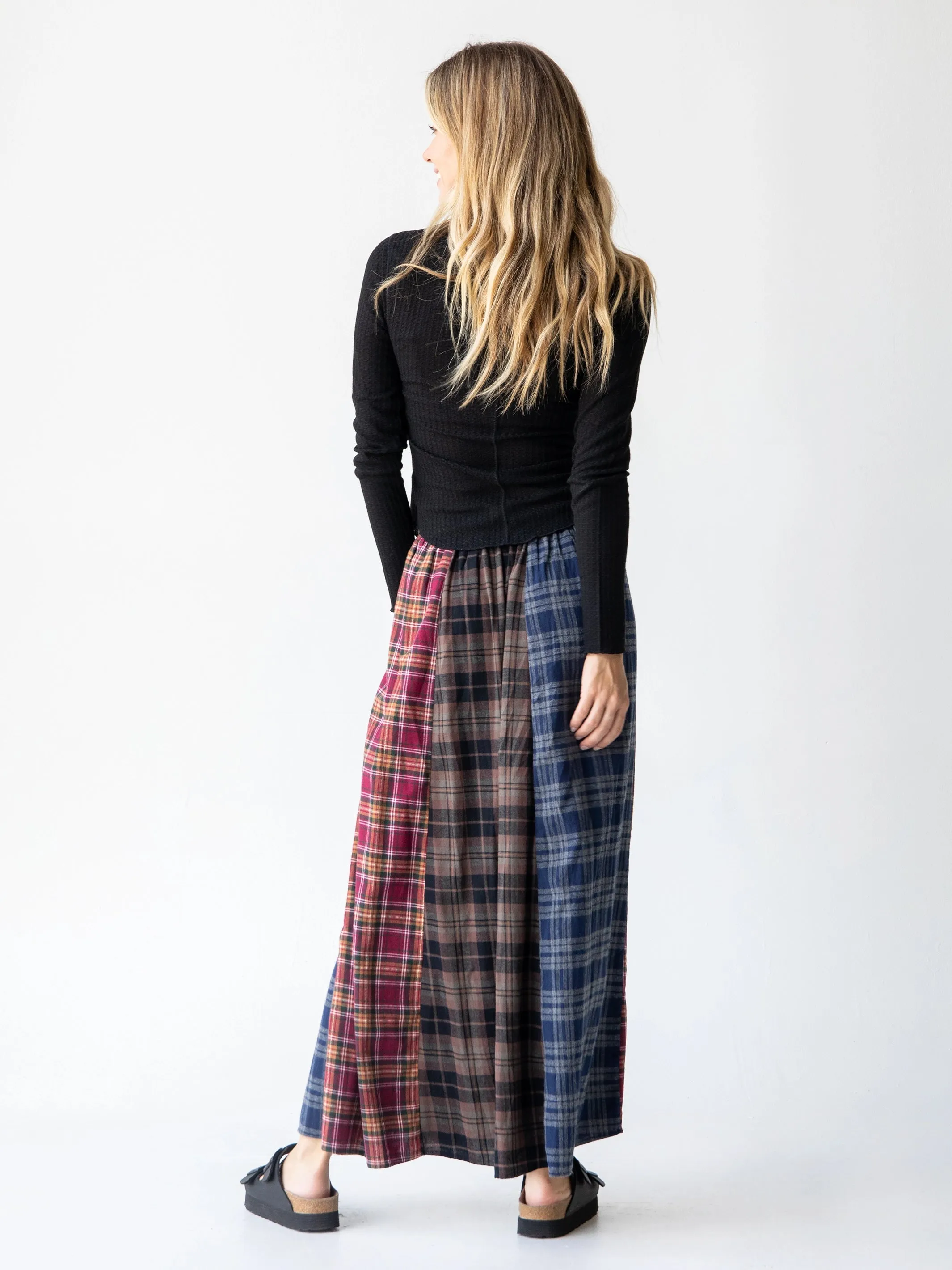 Flannel Valentina Maxi Skirt - Cranberry Navy Flannel