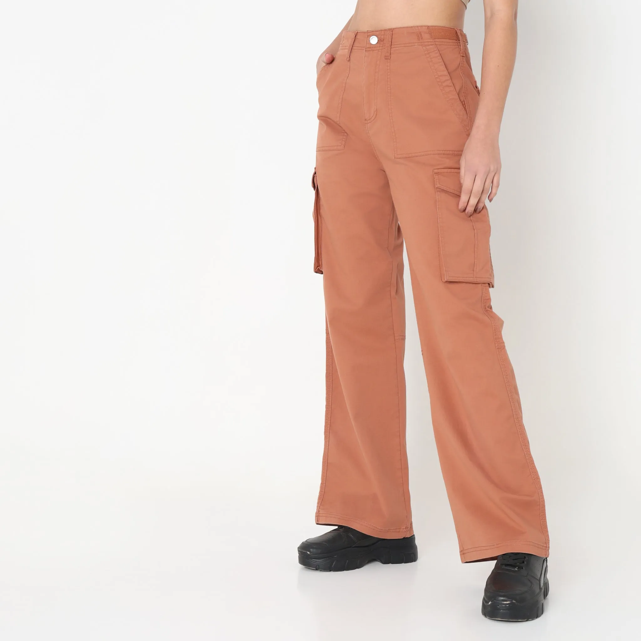 Flare Fit Solid High Rise Cargos