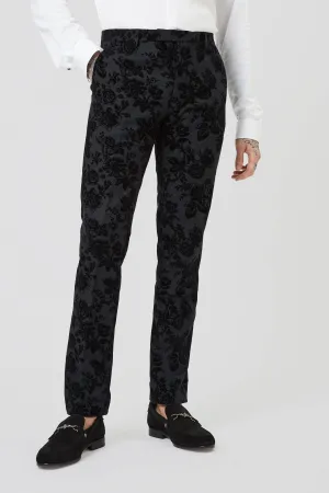 Fleet Skinny Fit Black Floral Tuxedo Trousers