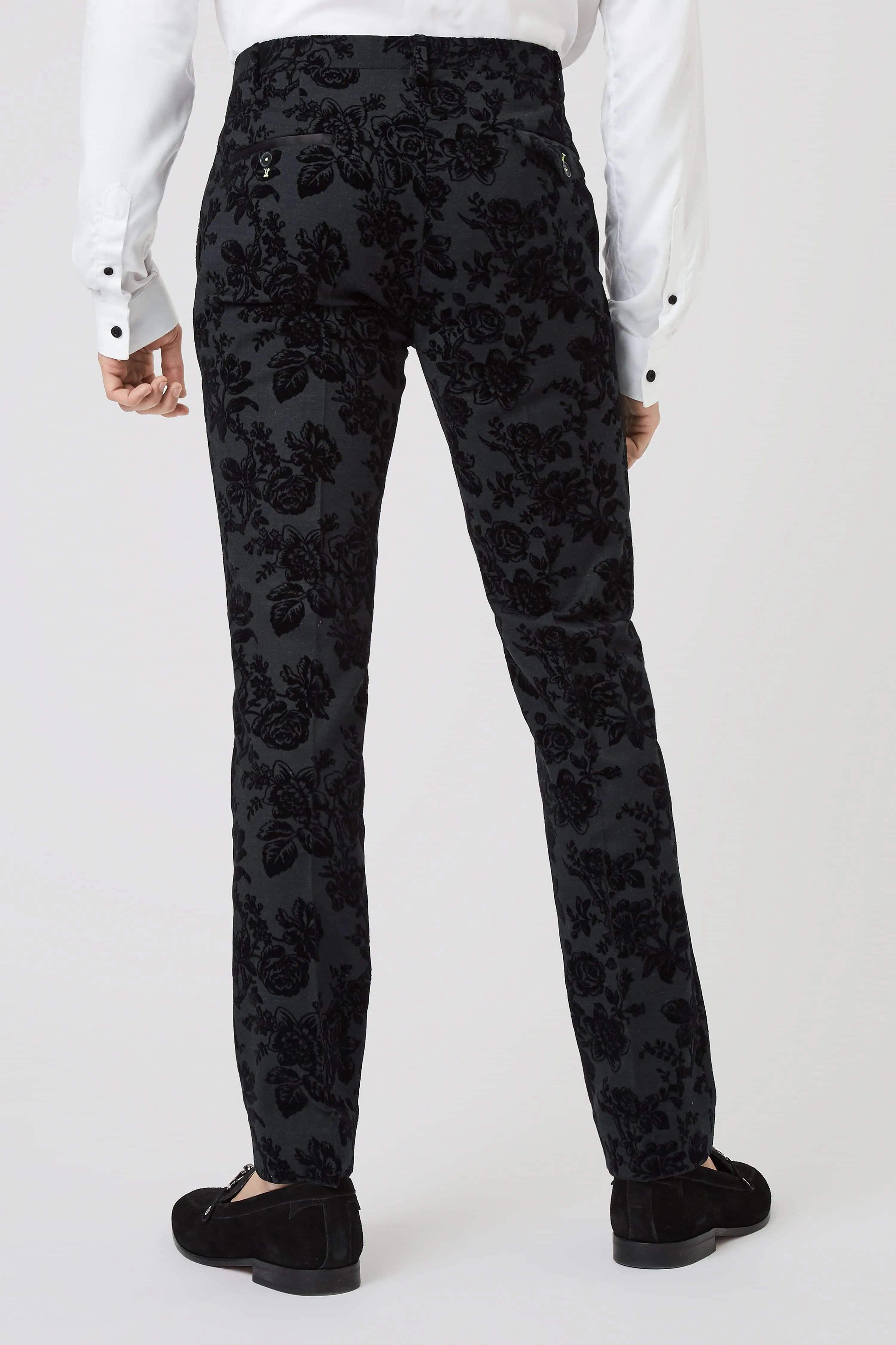 Fleet Skinny Fit Black Floral Tuxedo Trousers