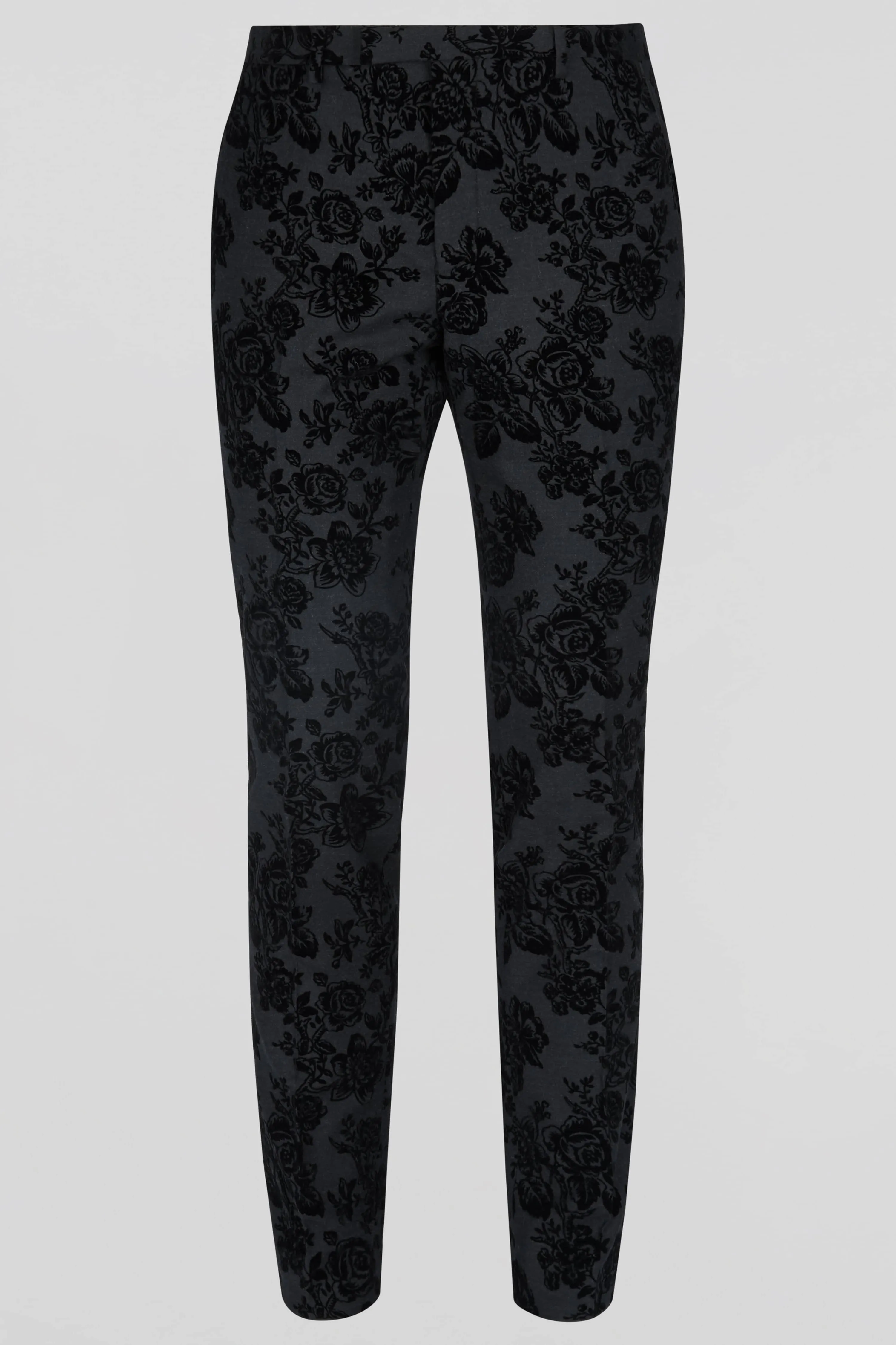 Fleet Skinny Fit Black Floral Tuxedo Trousers