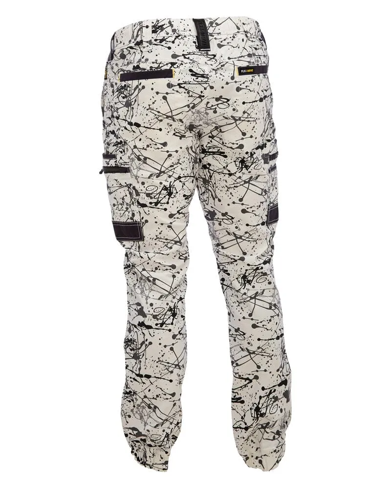 Flex and Move Stretch Cargo Cuffed Pants - Grey Paint Splatter