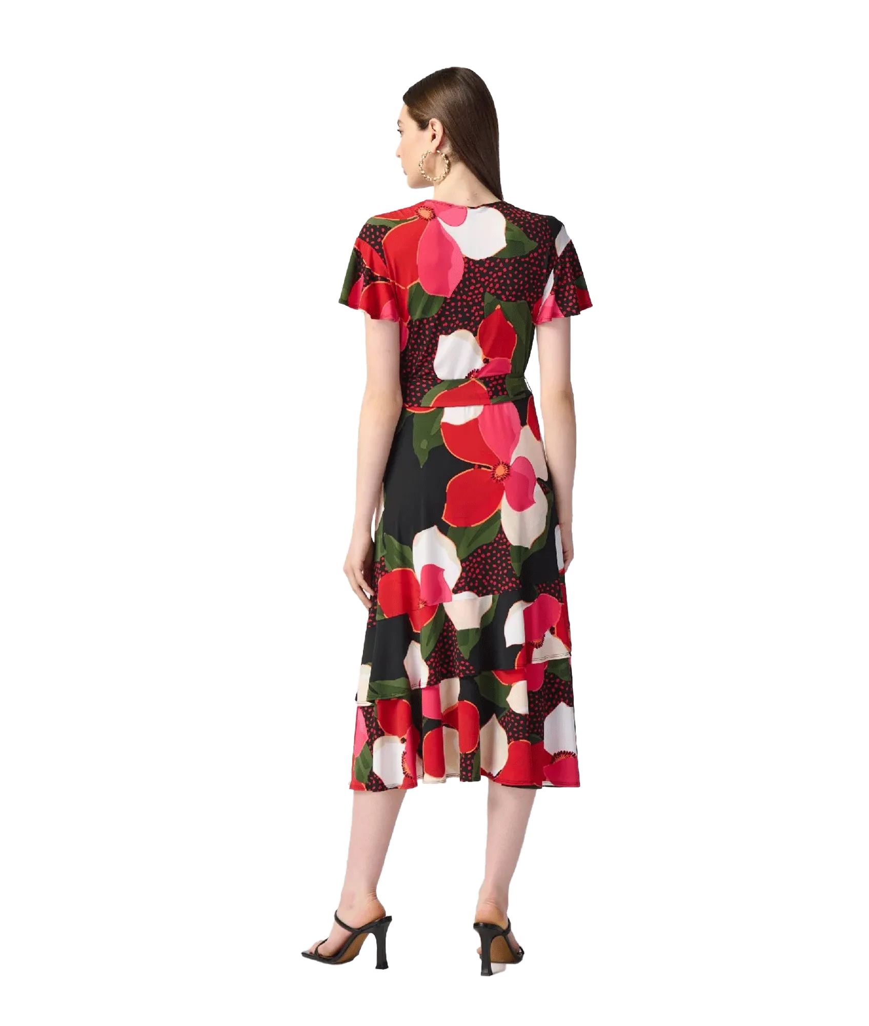 Floral Print Silky Knit Flowy Wrap Dress - Multi