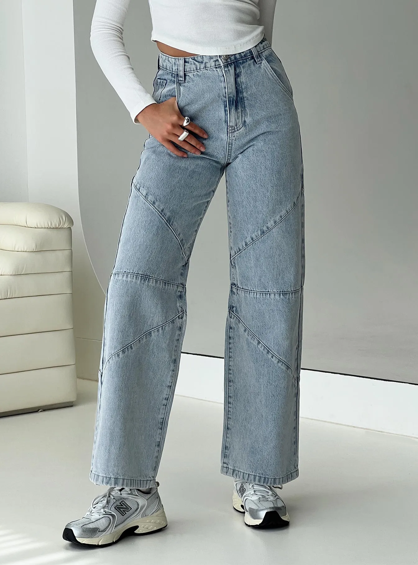 Frenta Moto High Waisted Jeans Angel Blue