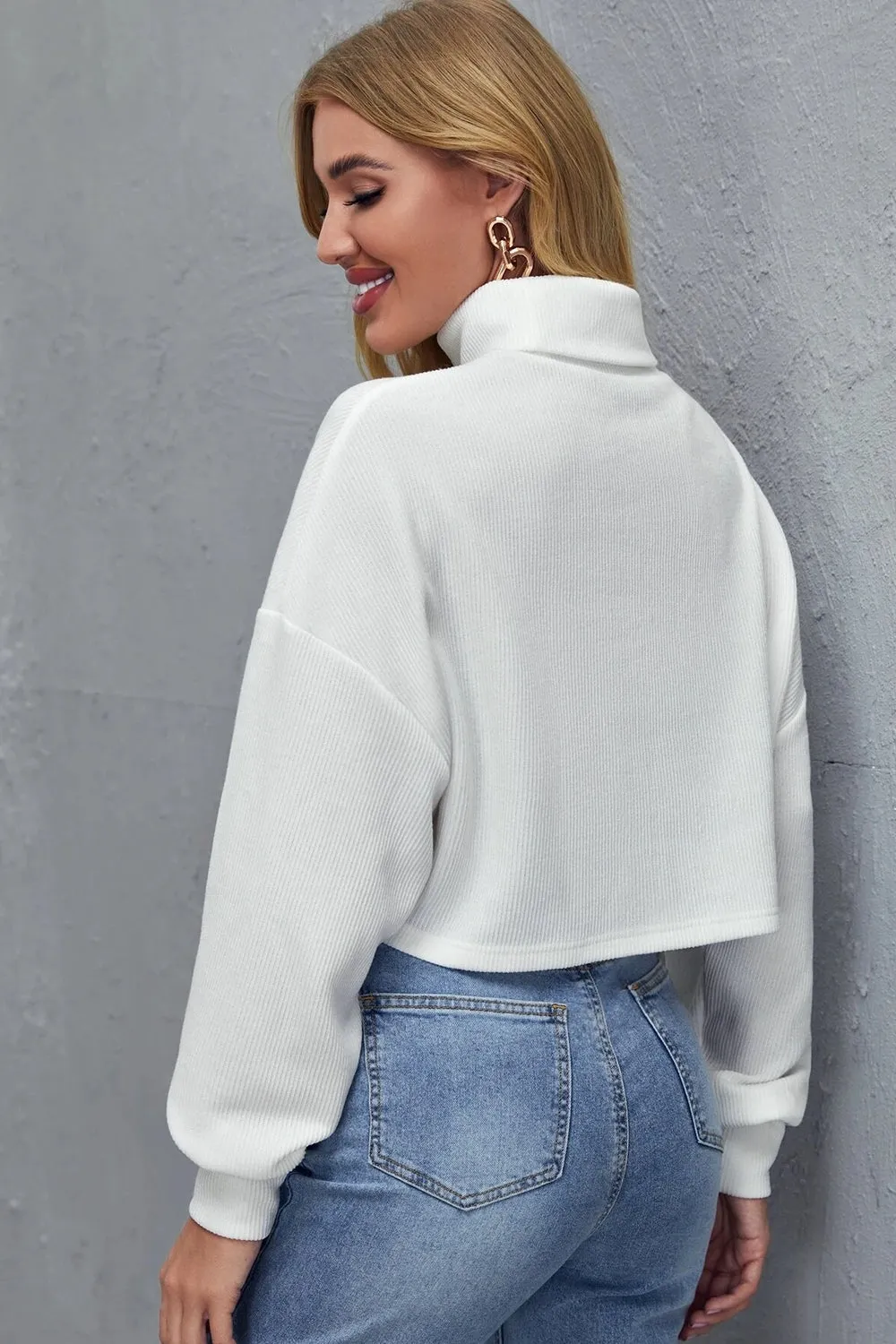 Funnel Neck White Crop Top