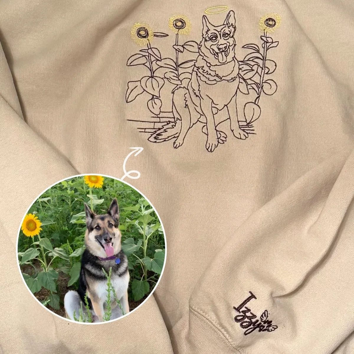 German Shepherd Sweatshirt or Hoodie, Custom Embroidered Gift from Photo Name