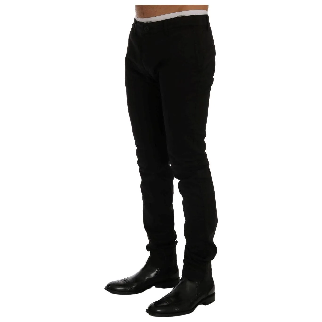 GF Ferre Elegant Slim Fit Black Cotton Trousers