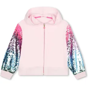 Girls Pink Sequin Zip Up Hoody