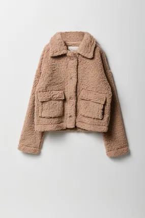 Girls Sherpa Buttoned Jacket