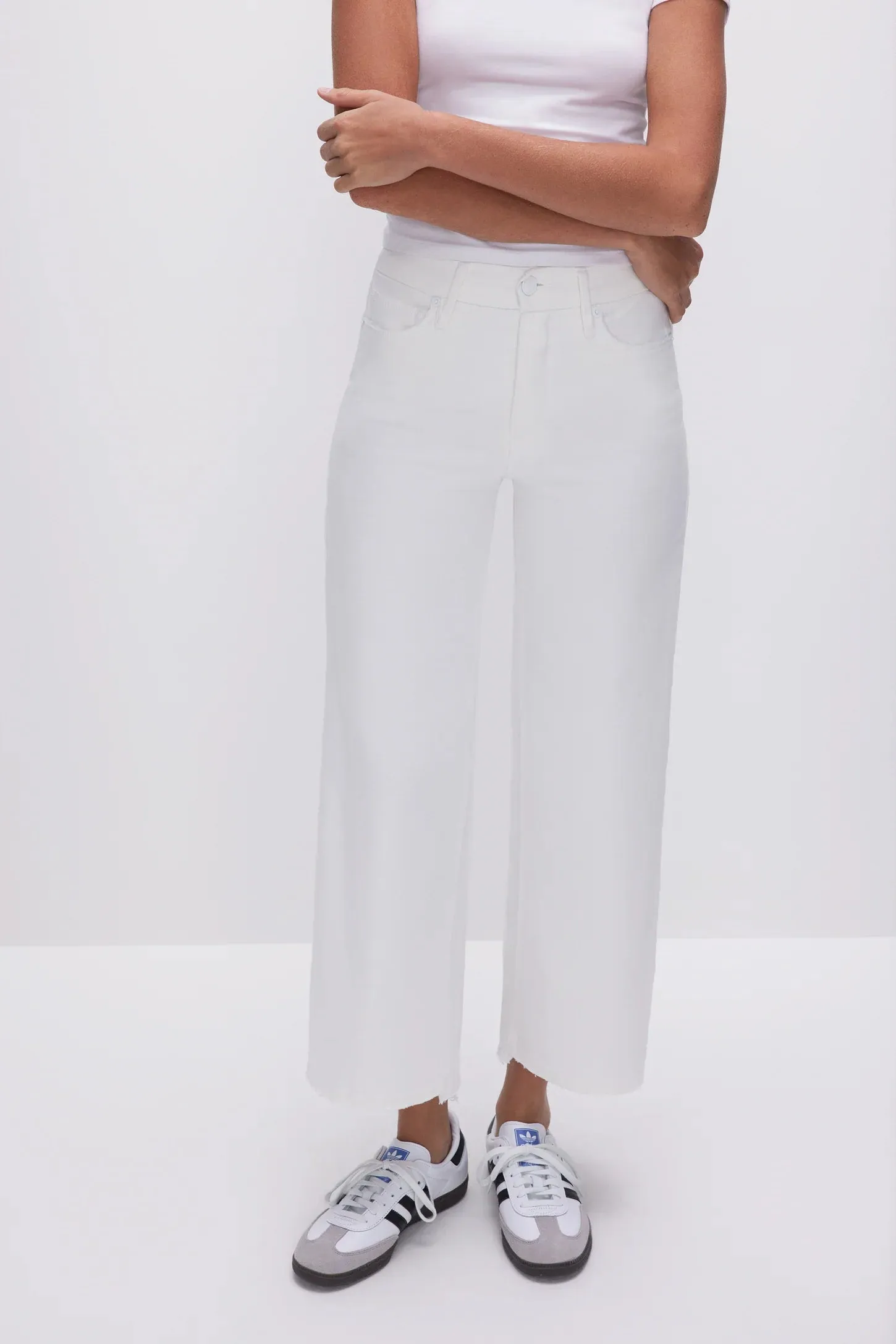 Good American GOOD WAIST CROPPED PALAZZO JEANS White001