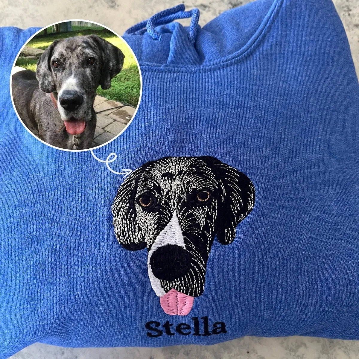 Great Dane Sweatshirt or Hoodie, Custom Embroidered Gift from Photo Name