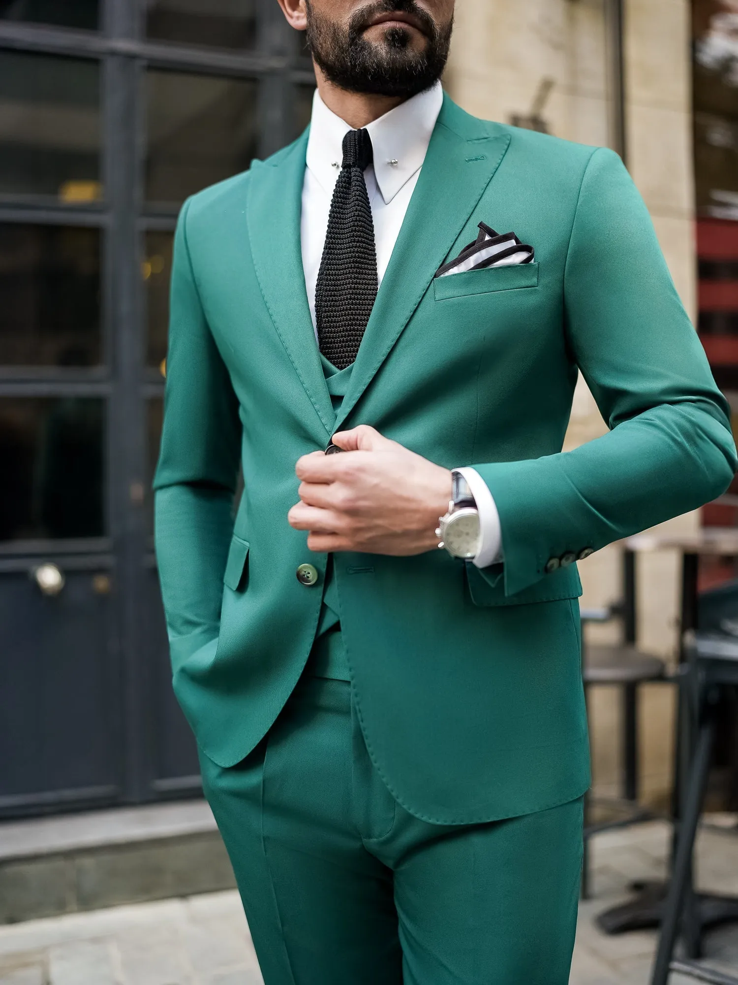 Green Modern-Fit Suit 3-Piece