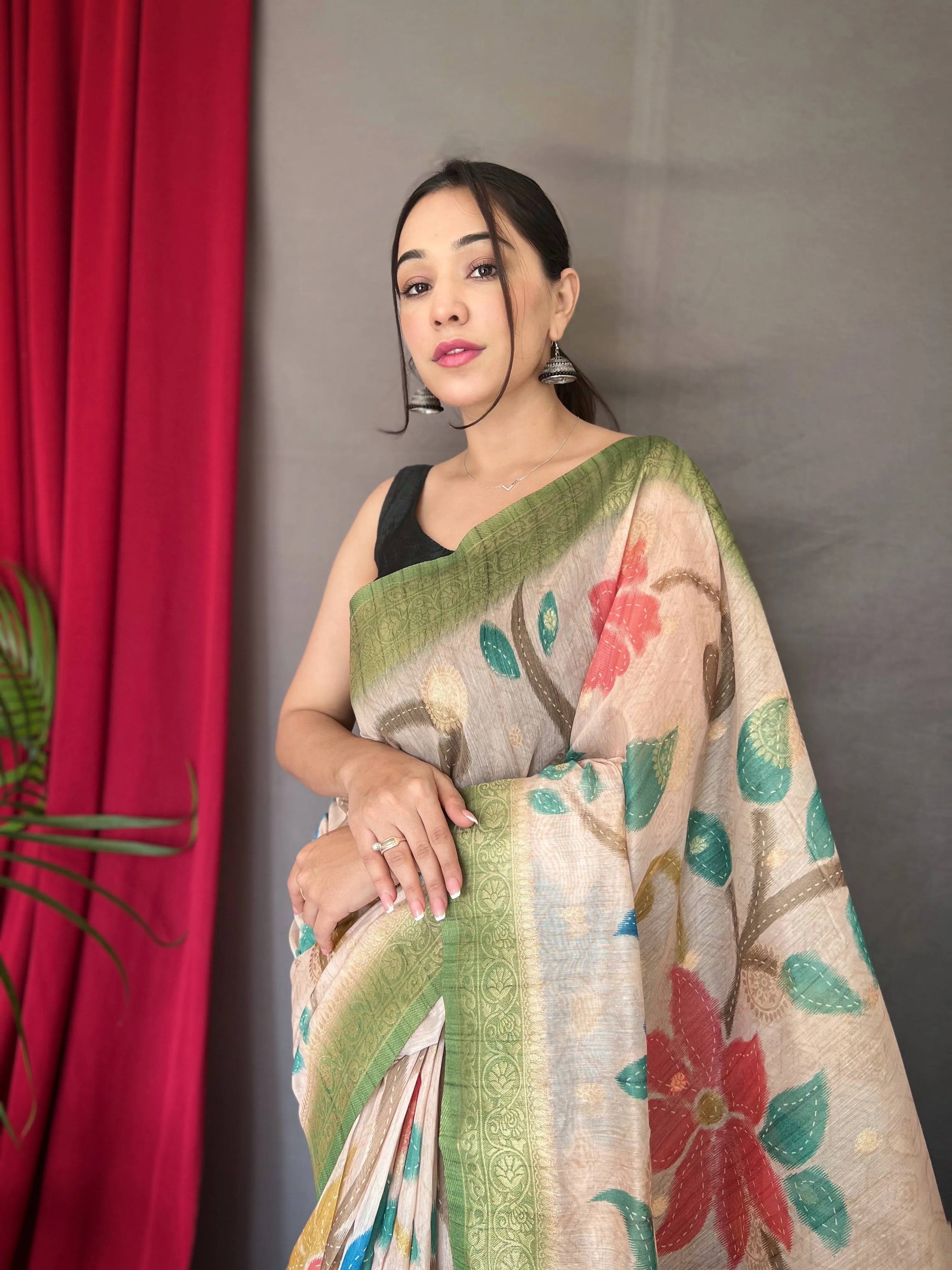 Green Saree in Pure Chanderi Banarasi Silk