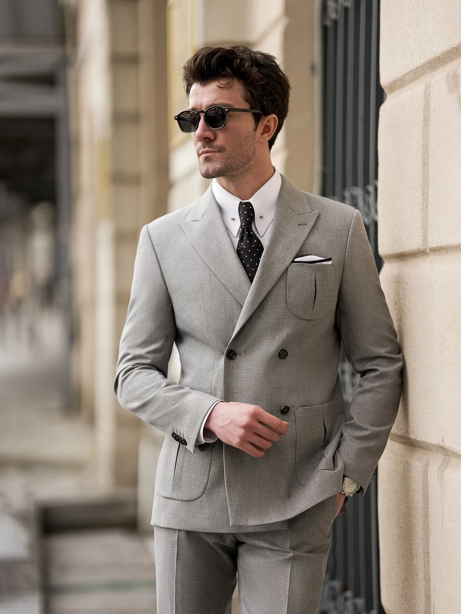 Grey Double Breasted Suit 2-Piece