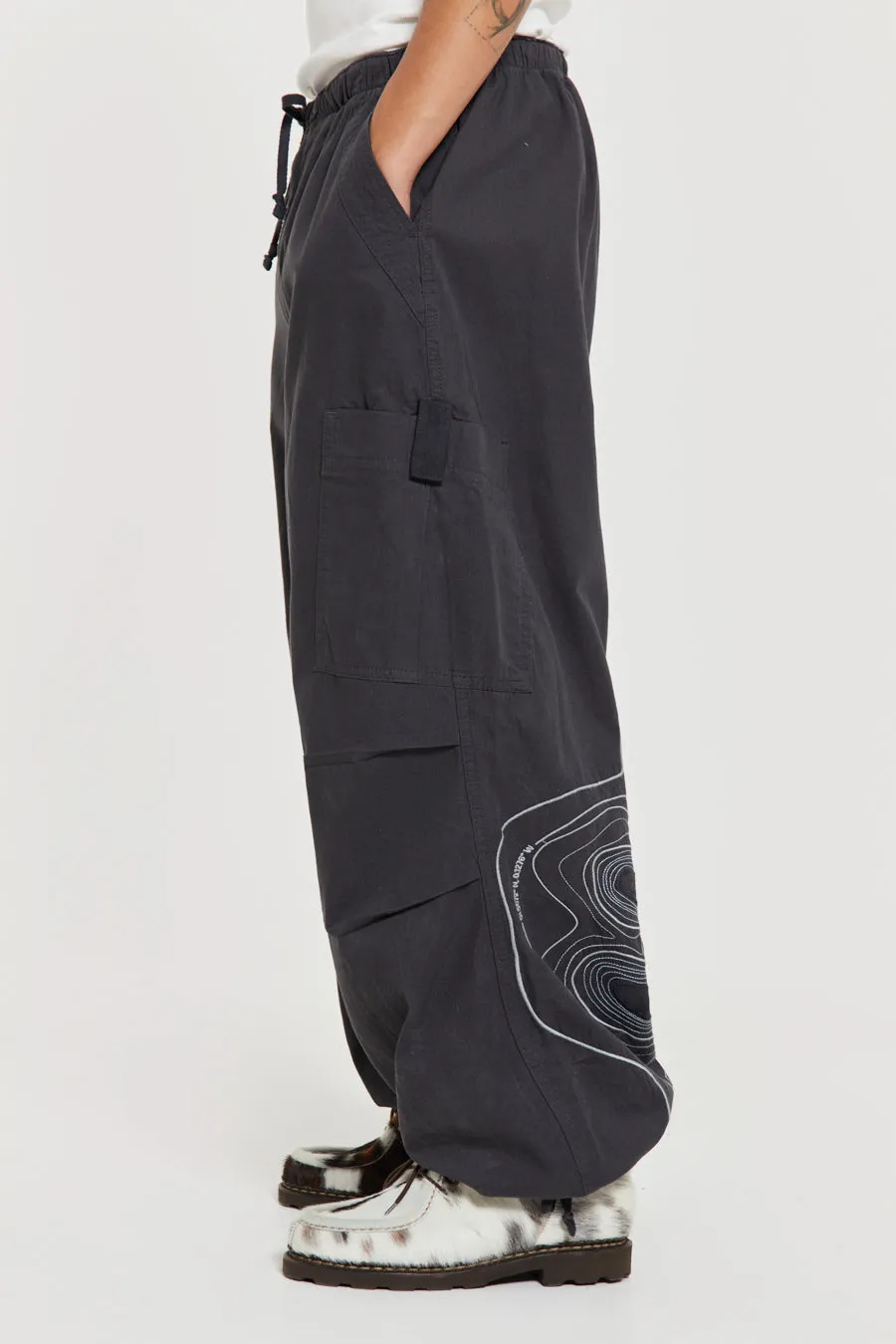 Grey Topograph Parachute Pants